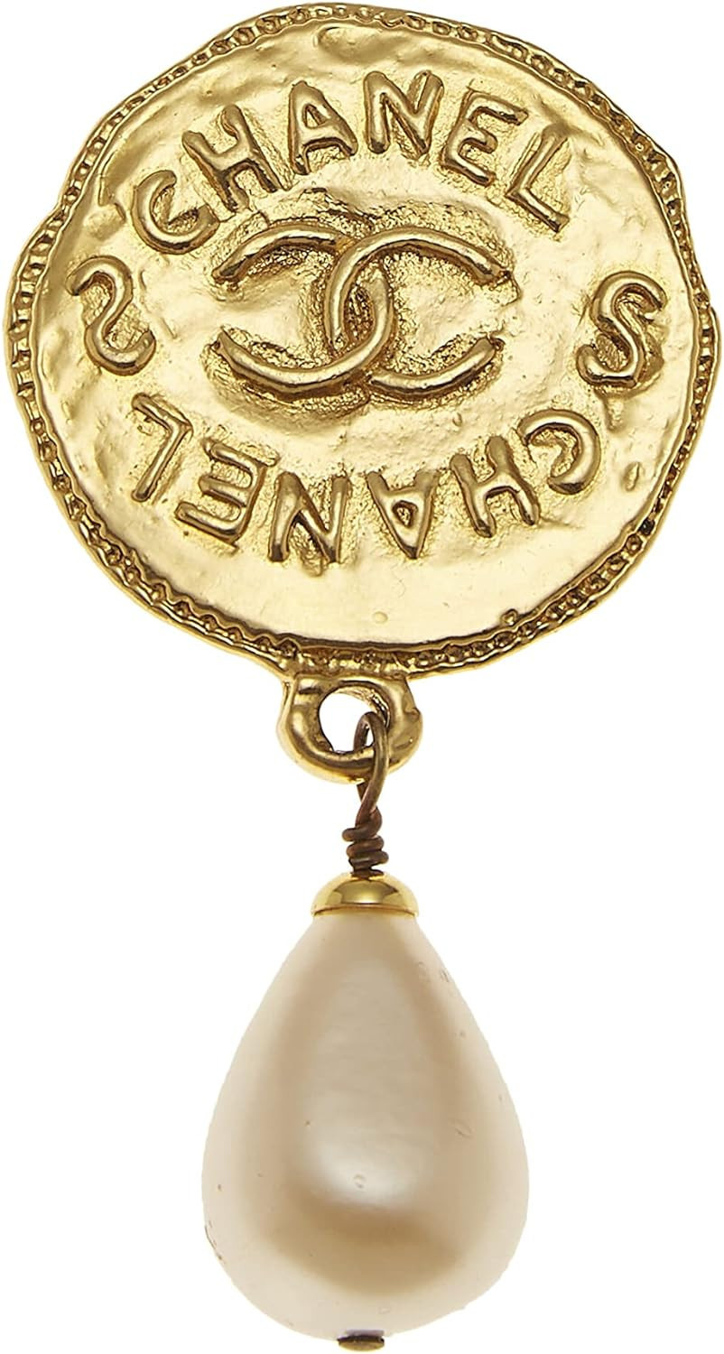 Pre-Loved Gold Medallion & Faux Pearl Dangle Brooch, Gold | Amazon (US)