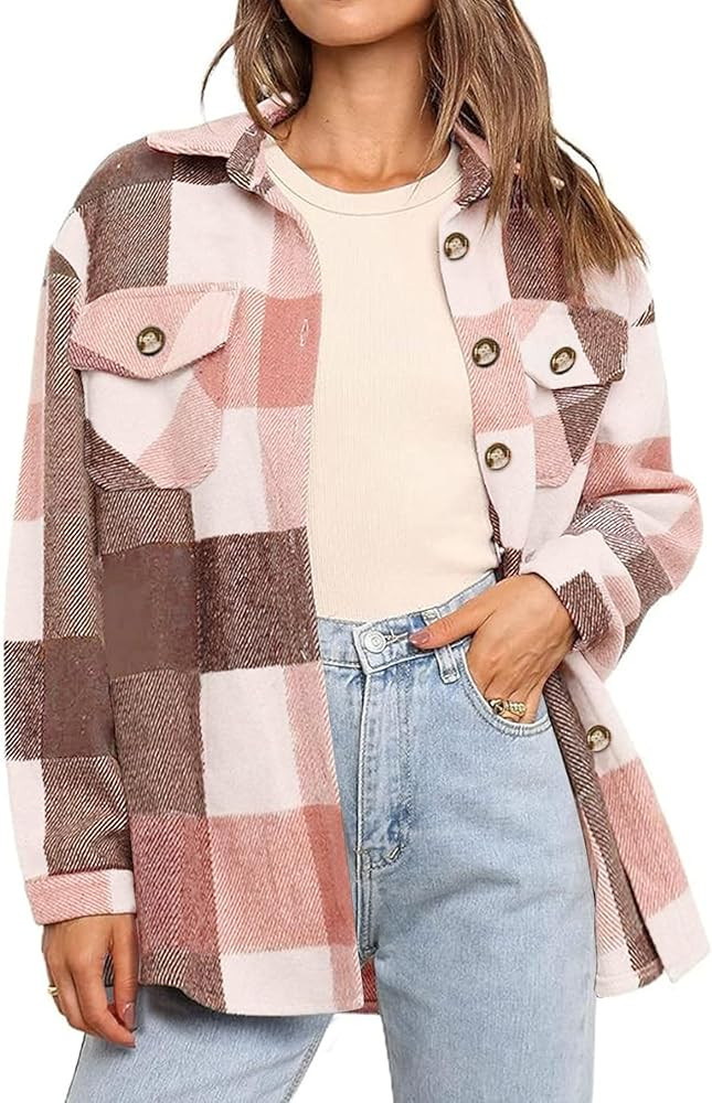 IN'VOLAND Women's Plus Size Flannel Plaid Shacket Button Down Long Sleeve Flannel Shirts Casual L... | Amazon (US)