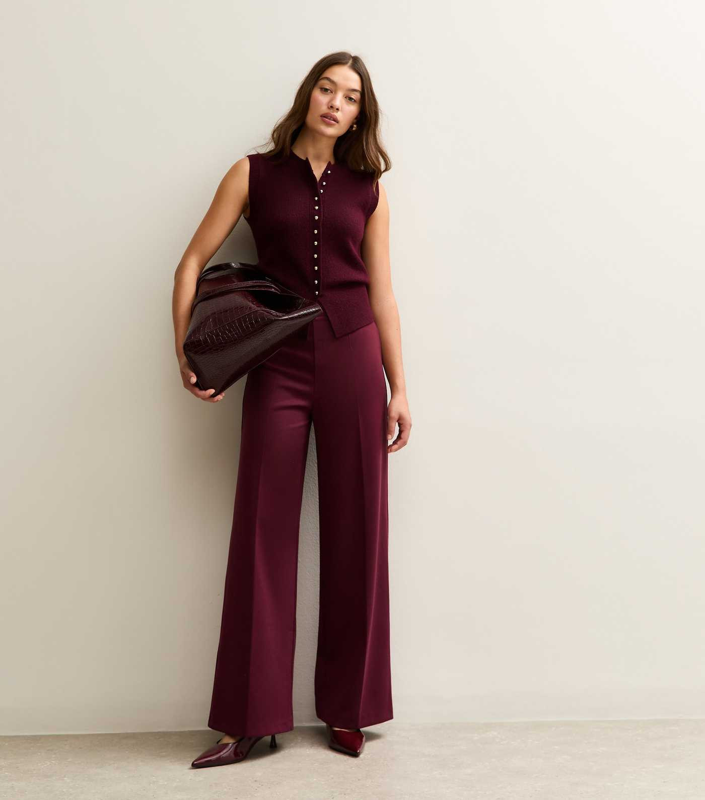 Burgundy Wide Leg Pressed Crease Trousers | New Look | New Look (UK)