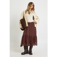 boohoo Women's Chiffon Tiered Maxi Skirt in Chocolate | Size: 4 | Denim/Chiffon/Polyurethane | boohoo (US & Canada)