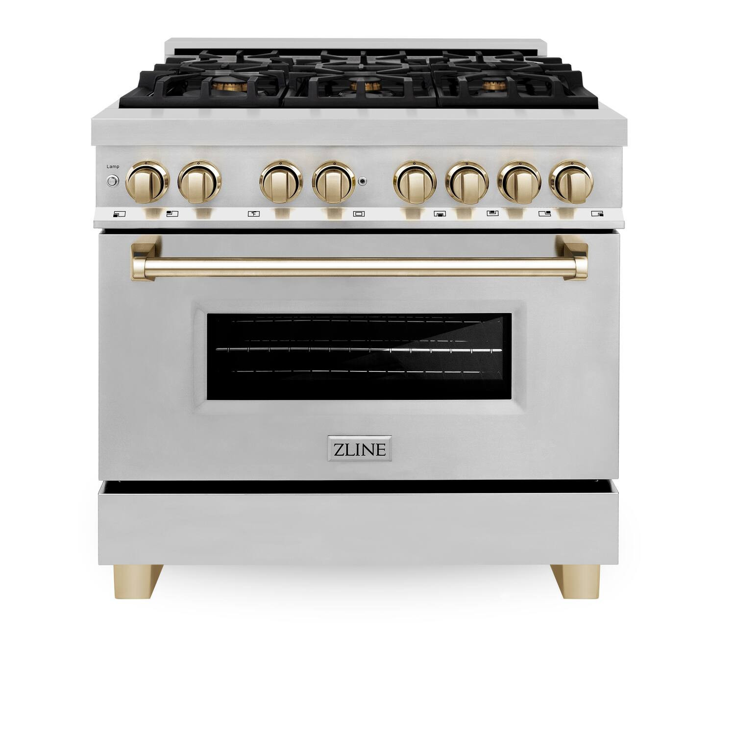ZLINE - Autograph 36 in. 4.6 cu. ft. Legacy Freestanding Dual Fuel Range with 6 Burners & Convection Oven w/ Gold Accents - Stainless Steel/Polished Gold Accents | Best Buy U.S.