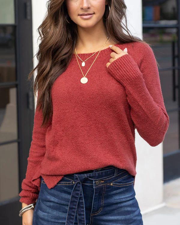 Scoop Neck Brick Rose Bambü Pullover | Grace and Lace