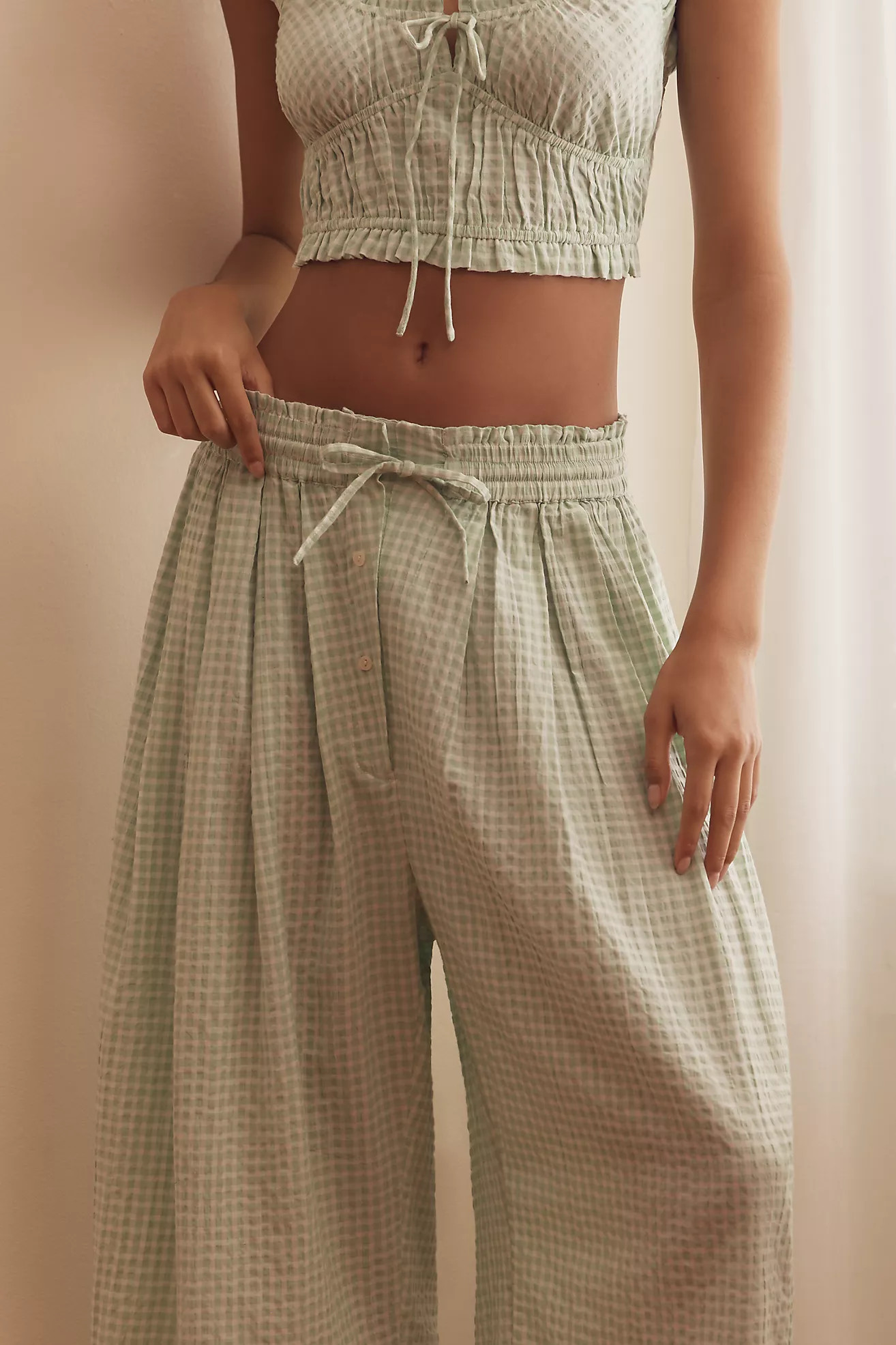 By Anthropologie Seersucker Wide-Leg Barrel Lounge Pants | Anthropologie (US)