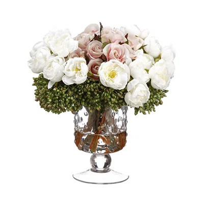 Mixed Faux Floral Arrangement in Glass Vase | Wayfair North America