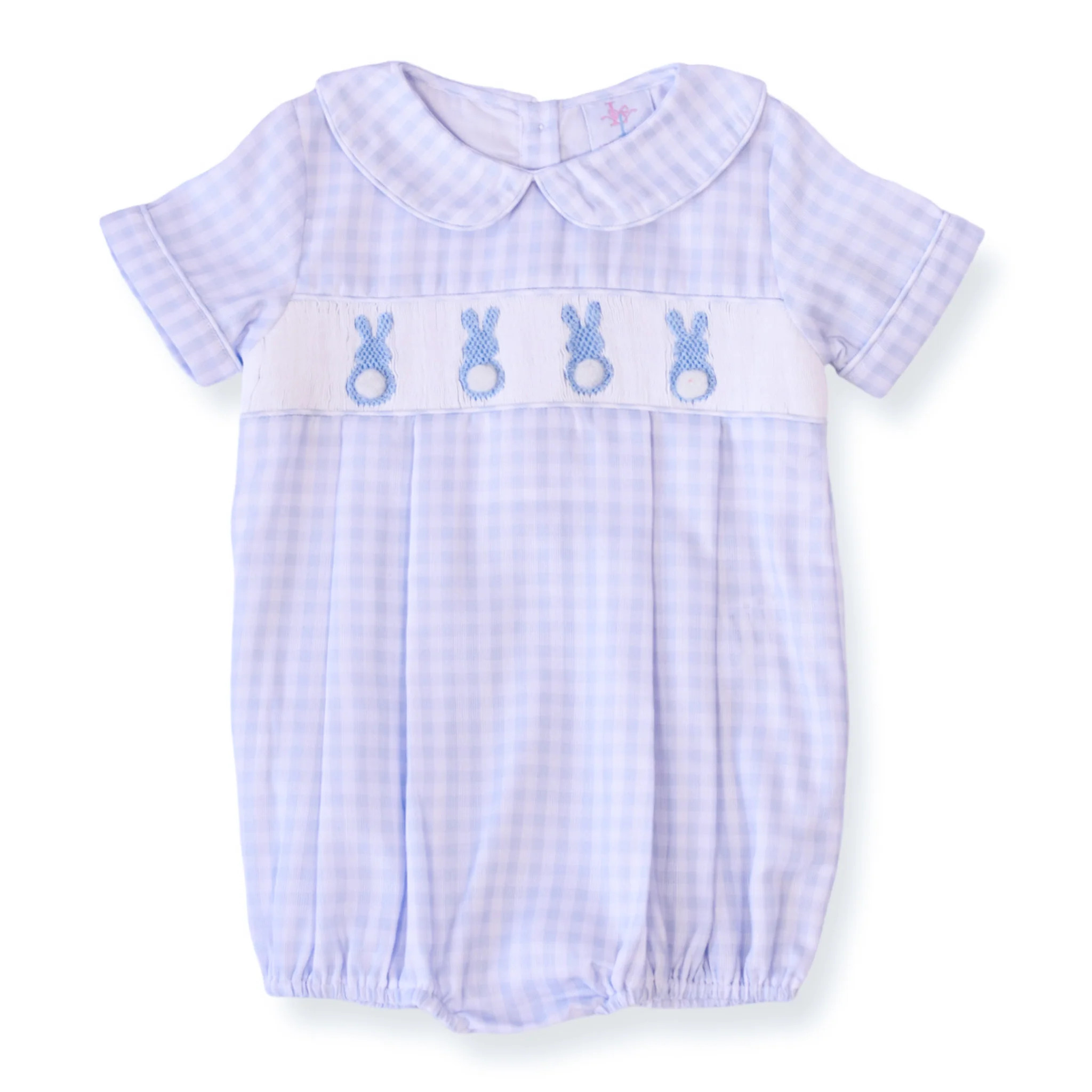 Blue Gingham Easter Bunny Smocked Boy Bubble | Lillie & Lilah