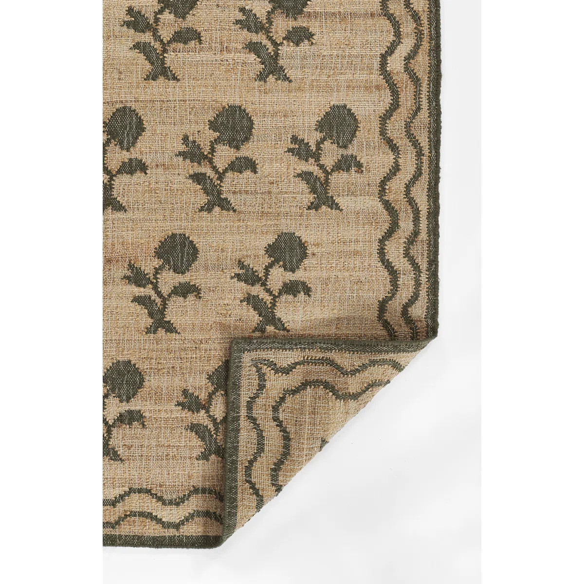 Erin Gates by Momeni Orchard Leaning Flower Jute and Wool Hand Woven Green Area Rug | Birch Lane