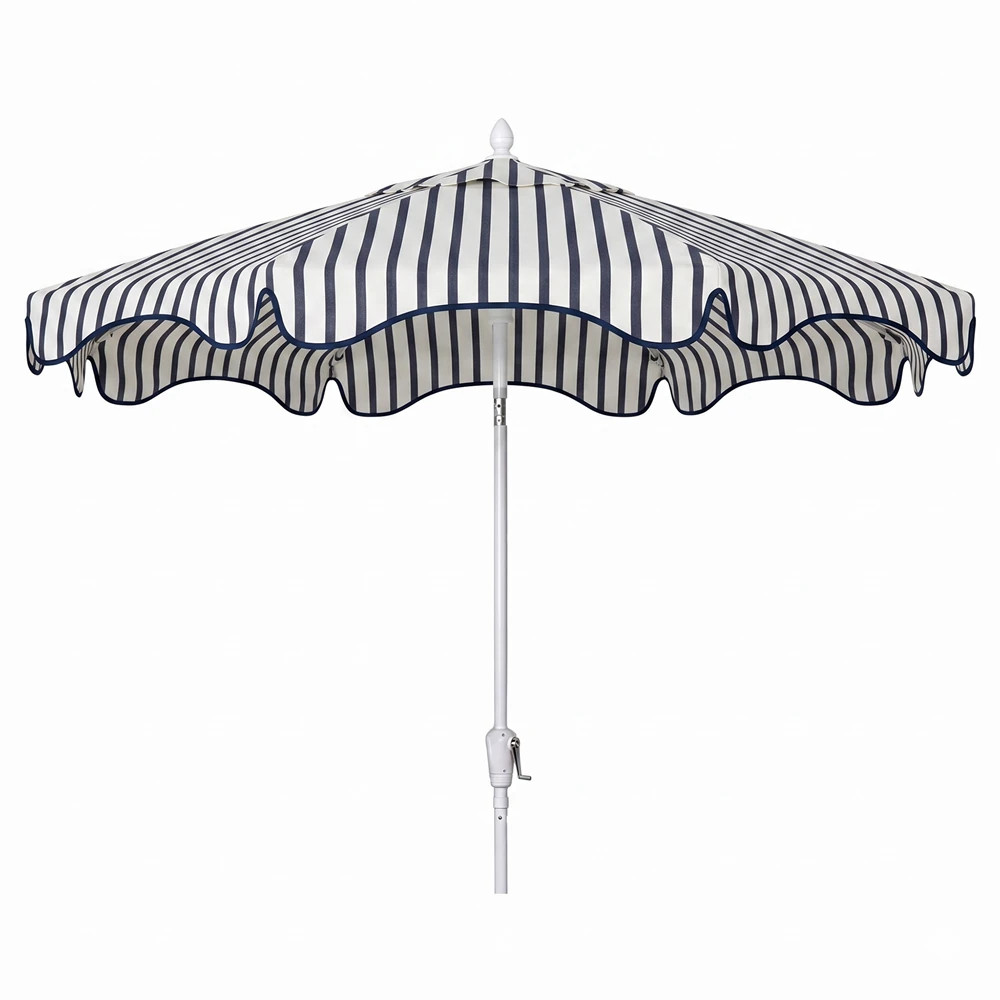 Lucien Modern Classic Lido Indigo Striped Sunbrella Umbrella | Kathy Kuo Home