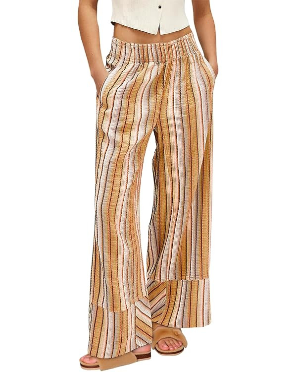 Cicy Bell Womens Wide Leg Lounge Pants Elastic High Waisted Striped Palazzo Pants Flowy Casual Be... | Amazon (US)