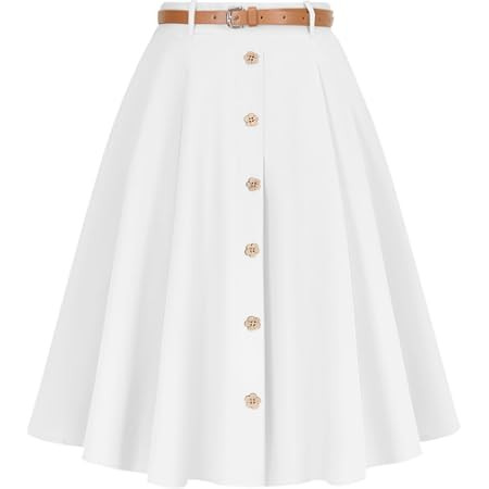 Belle Poque Women Vintage Skirt High Waisted Knee Length A Line Skirt with Pockets&Belts | Amazon (US)