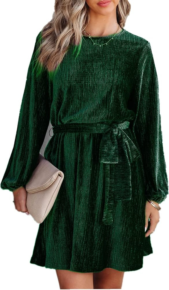 Women's Velvet Dress Long Sleeve Casual Velvet Cocktail Party Dresses Mini Tie Dress for Wedding ... | Amazon (US)