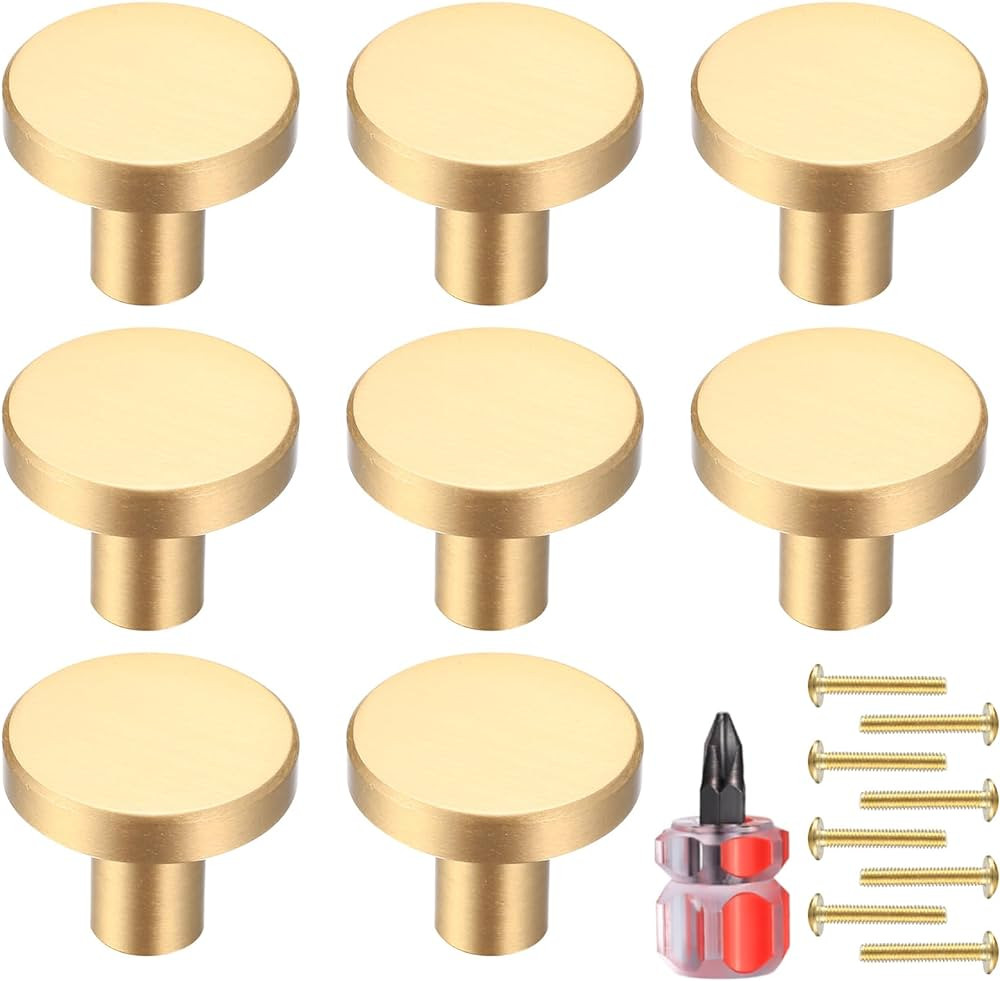 Gold Cabinet Knobs, 8 Pcs Brushed Brass Round Kitchen Cabinet Hardware Pulls Knobs Gold for Dress... | Amazon (US)