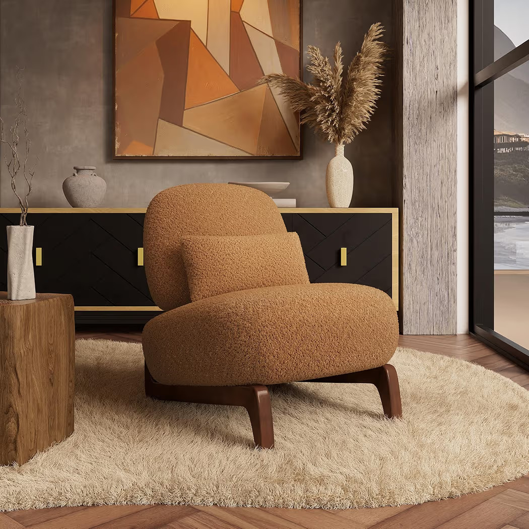 Morden Fort Boucle Chair, Upholstered Accent Chair Tilted Wooden Leg with Durable Comfy Boucle Pe... | Amazon (US)