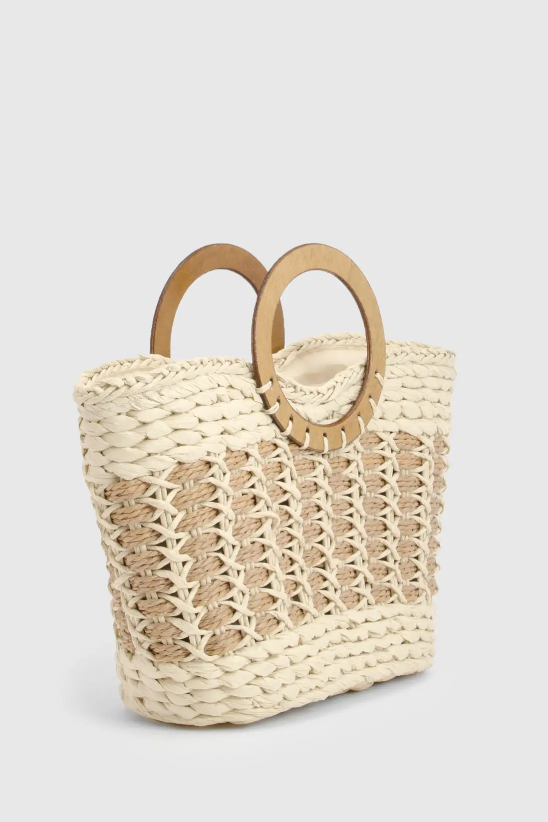 Natural Basket Weave Round Handle Grab Bag | Boohoo | Boohoo.com (UK & IE)