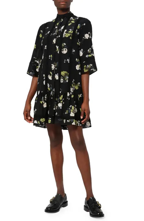 Erdem Bertram Cahun Garden Print Silk Drop Waist Dress in Black at Nordstrom, Size 4 Us | Nordstrom