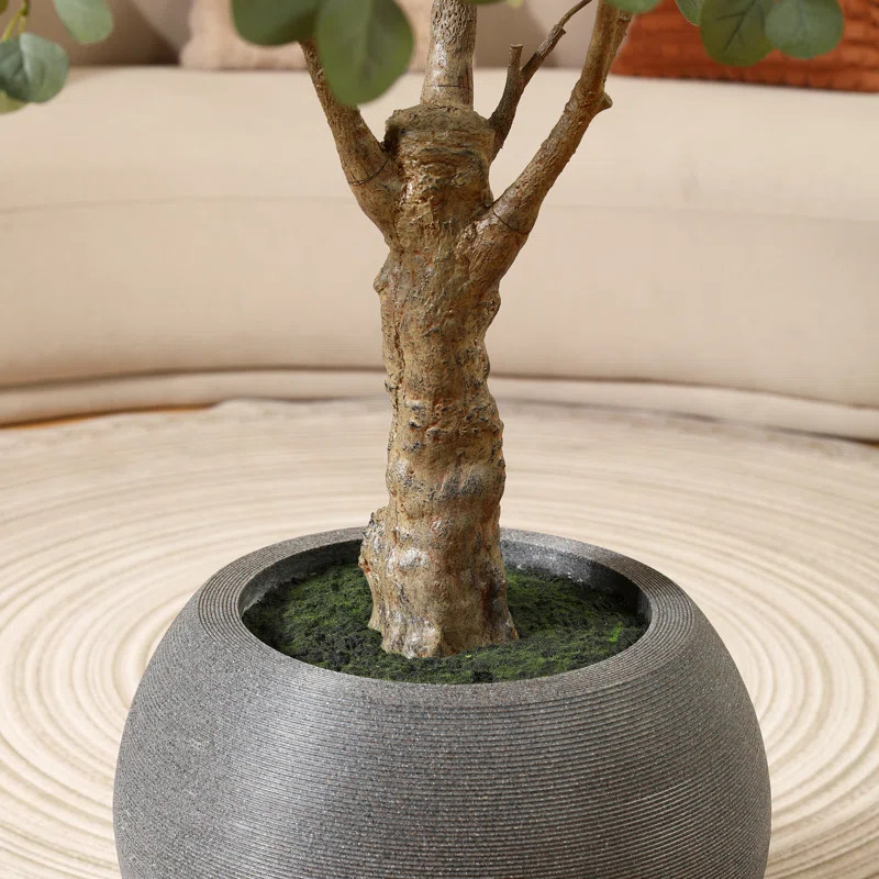 Adcock 7ft UV Resistant Fake Eucalyptus Tree with Grey Tall Planter for Indoor Outdoor Home Decor | Wayfair North America