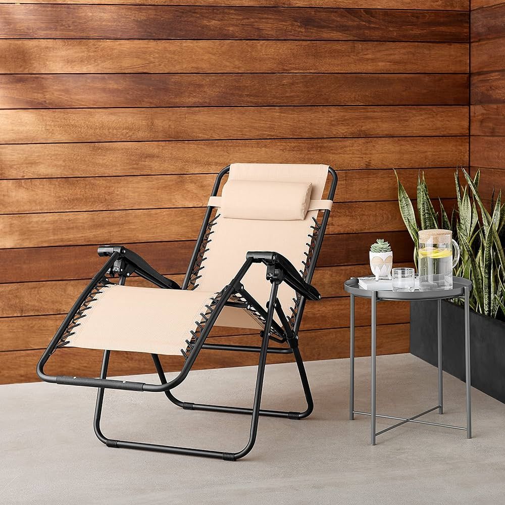 Amazon Basics Outdoor Textilene Adjustable Zero Gravity Folding Reclining Lounge Chair with Pillo... | Amazon (US)