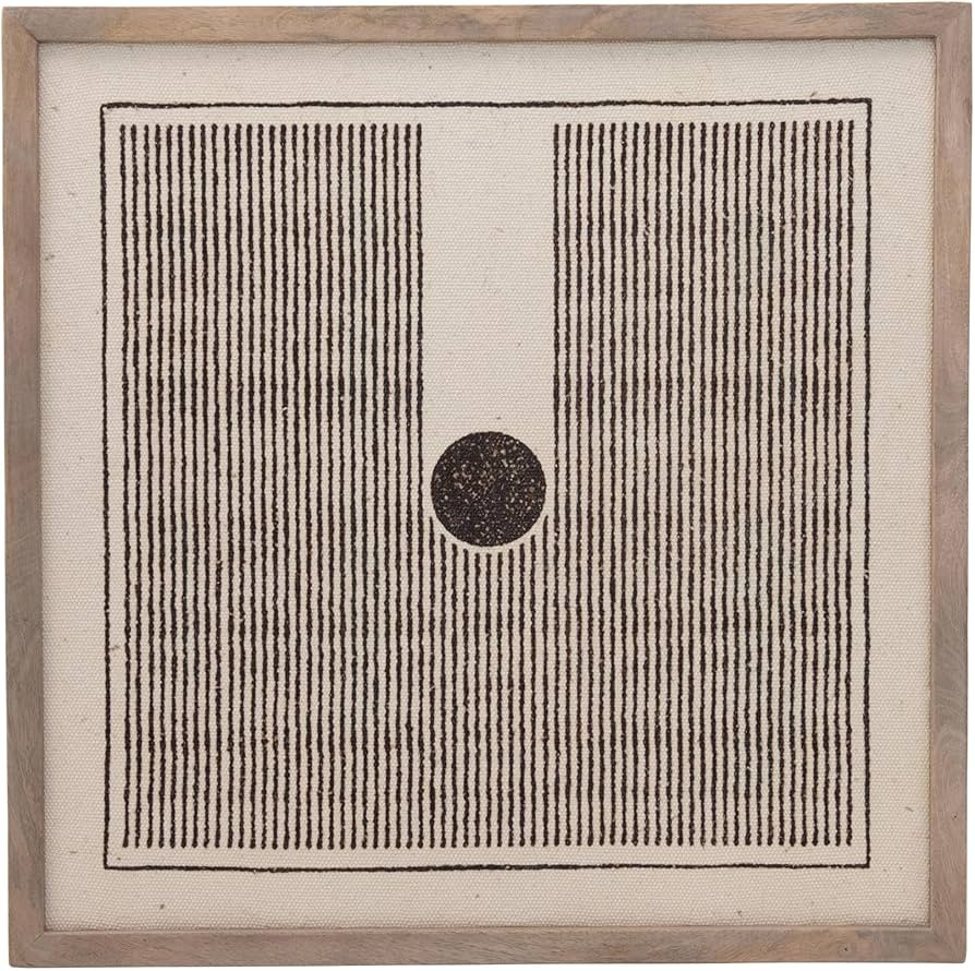 Bloomingville Mango Wood Framed Printed Dhurrie Wall Decor, Black and Cream | Amazon (US)