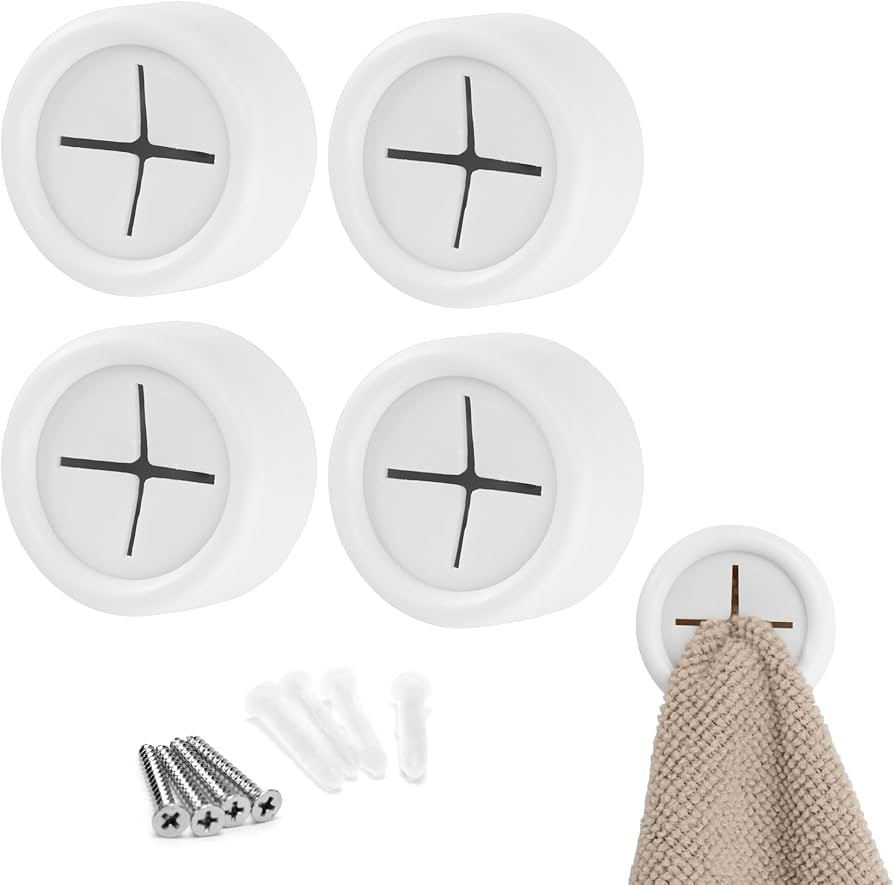 S&T INC. Round Adhesive Push Towel Hooks for Kitchen, Hand and Dish Towels, Matte White, 4 Pack | Amazon (US)