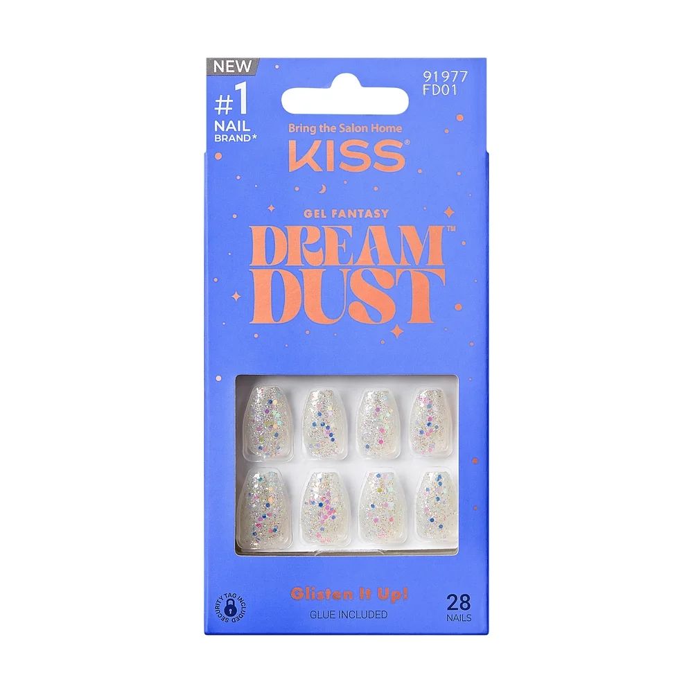 KISS Gel Fantasy Dreamdust Press-On Nails, ‘Mood Dust’, White, Short Coffin, 31 Ct. | Walmart (US)