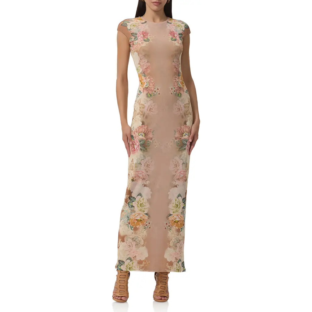 AFRM Cody Floral Print Cap Sleeve Dress in Honey Rose Frame at Nordstrom Rack, Size X-Large | Nordstrom Rack