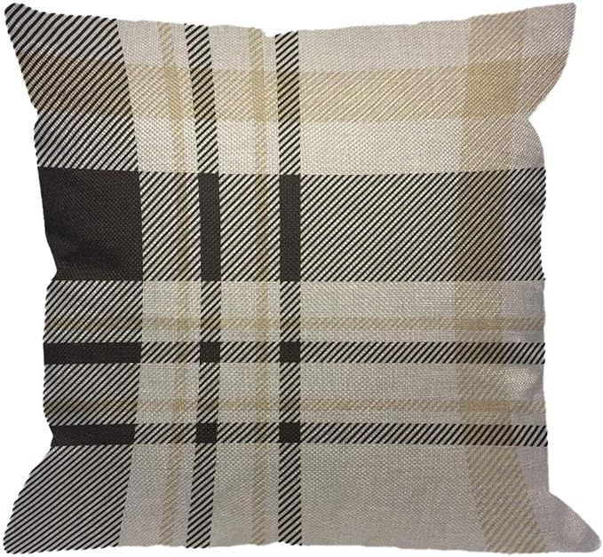 HGOD DESIGNS Plaid Check Throw Pillow Cover,Traditional Checkered Gingham in Palette of Black Bei... | Amazon (US)