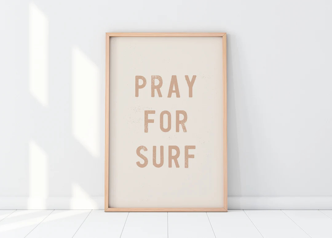 Pray for Surf Pink Print Beach Wall Art Neutral Print Beach Print Coastal Home Decor Coastal Post... | Etsy (US)