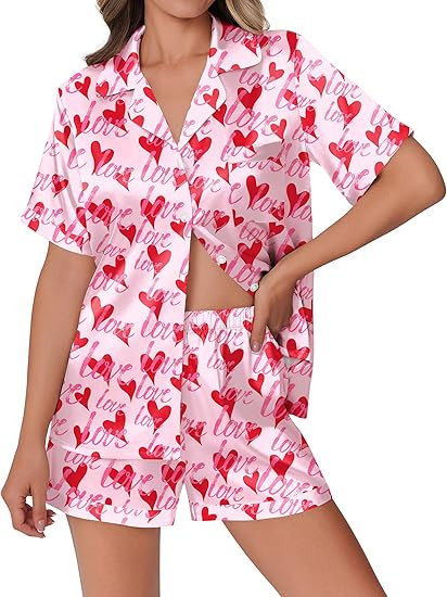 Ekouaer Womens Silk Satin Pajamas Set Animals Print Pjs Button Down Short Sleeve Lounge Set 2 Pie... | Amazon (US)