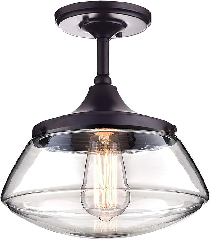 CLAXY Vintage Metal Glass Ceiling Light 1-Light Pendant Lighting Chandelier | Amazon (US)