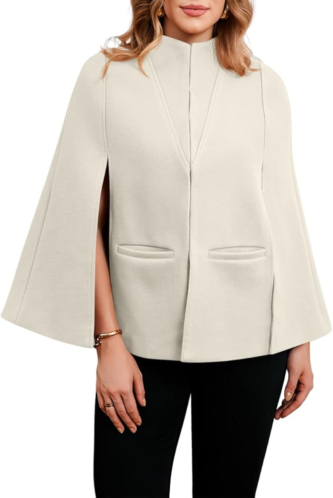 Cicy Bell Womens Cape Pea Coat Work Casual Split Long Sleeve Coat Stand Collar Open Front Fall ja... | Amazon (US)