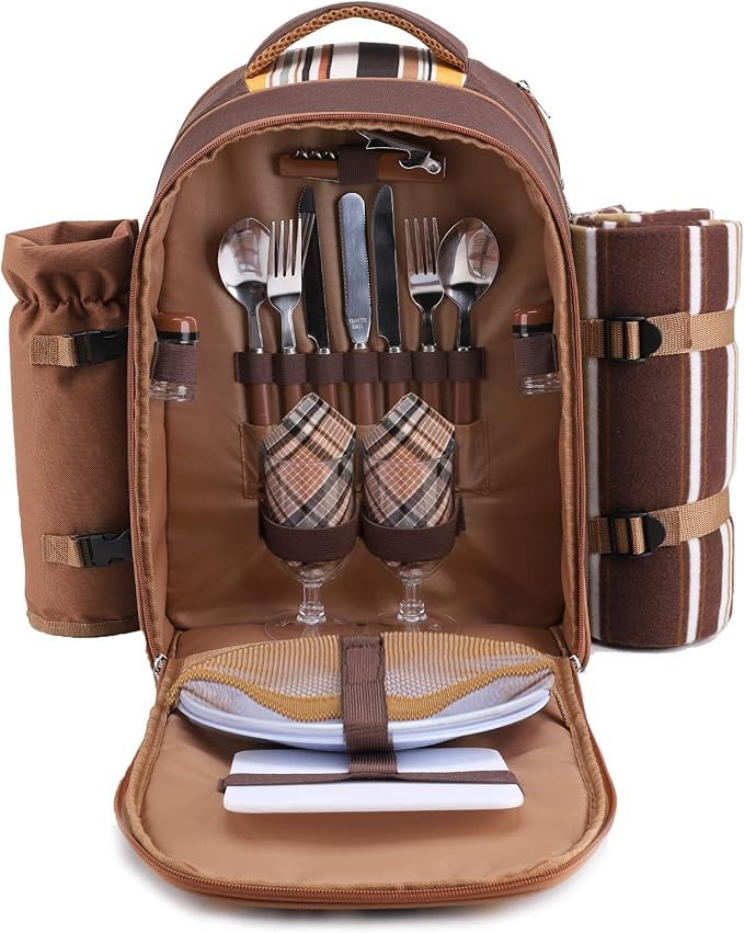 apollo walker Picnic Backpack Bag for 2 Person with Cooler Compartment, Detachable Bottle/Wine Ho... | Amazon (US)