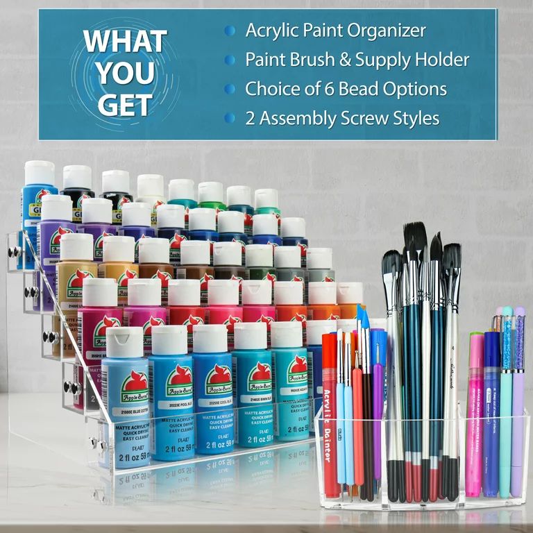 Acrylic Paint Organizer and Paint Brush Holder. 6 Brush Support Bead Options (No Bead Option). - ... | Walmart (US)