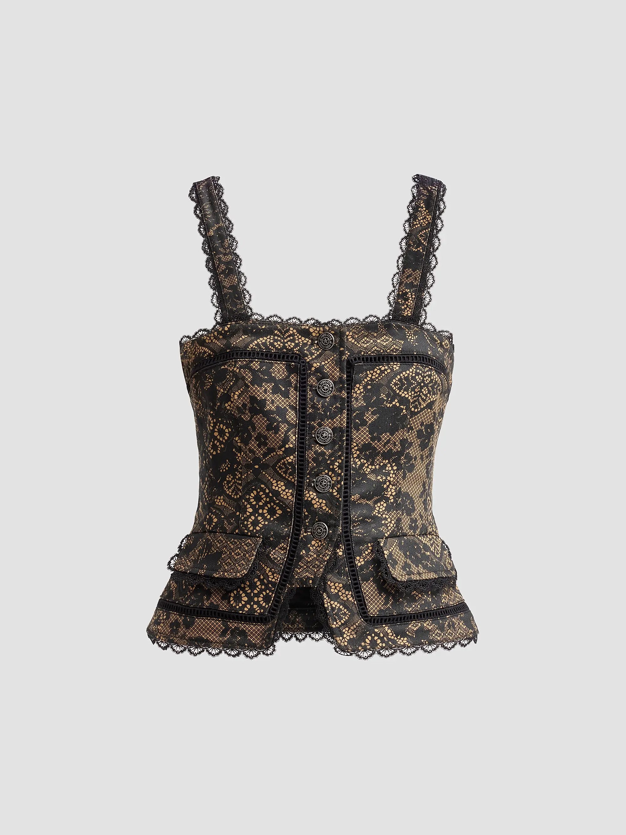 Myra Patchwork-Print Lace-Trim Top | Saks Fifth Avenue