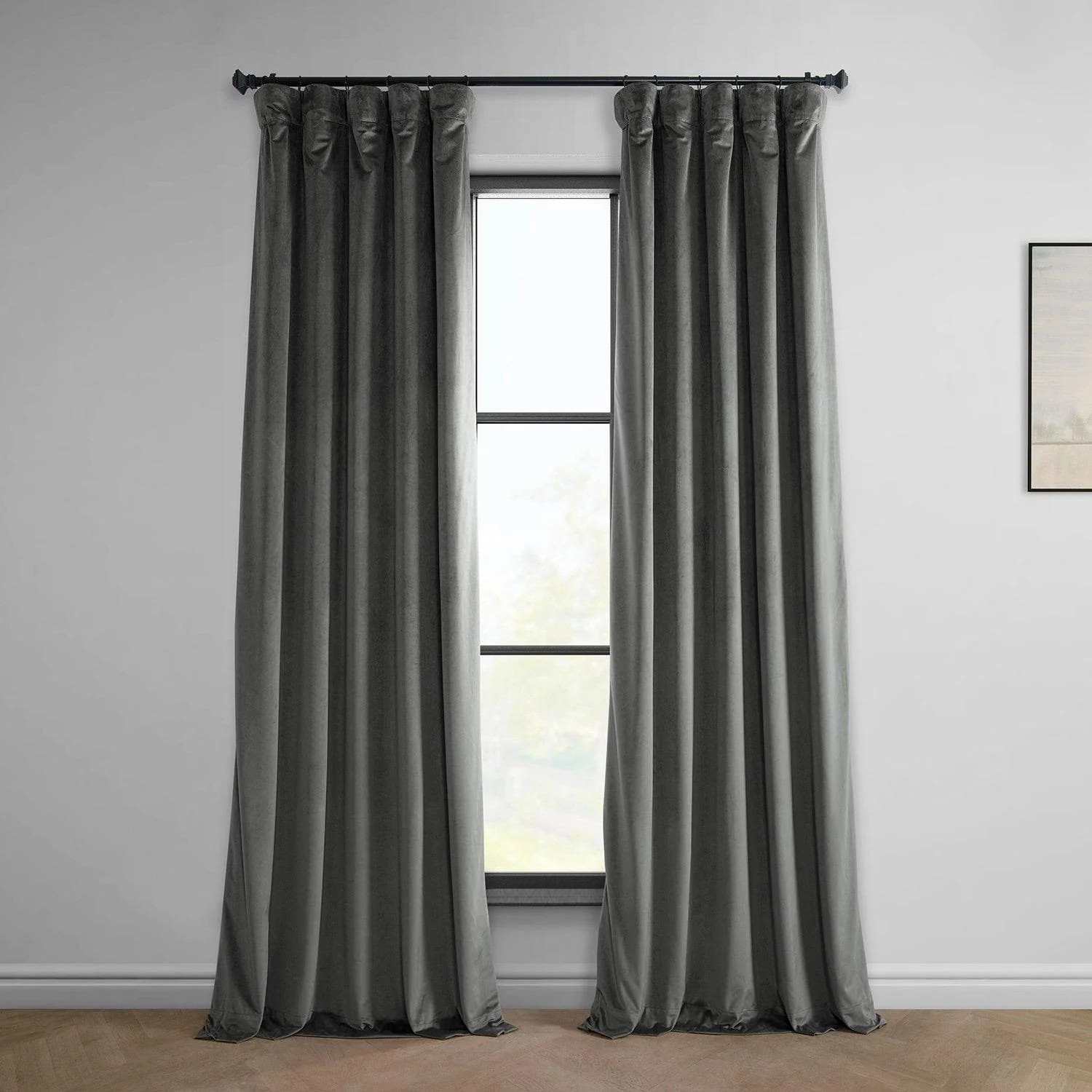Pepper Grey Heritage Plush Velvet Room Darkening Curtain | Half Price Drapes