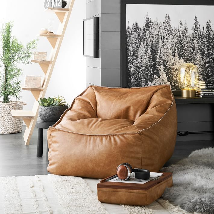 Vegan Leather Caramel Modern Lounger | Pottery Barn Teen