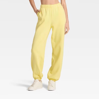 Women's Cinched Fleece Jogger Sweatpants - JoyLab™ Light Yellow XL | Target