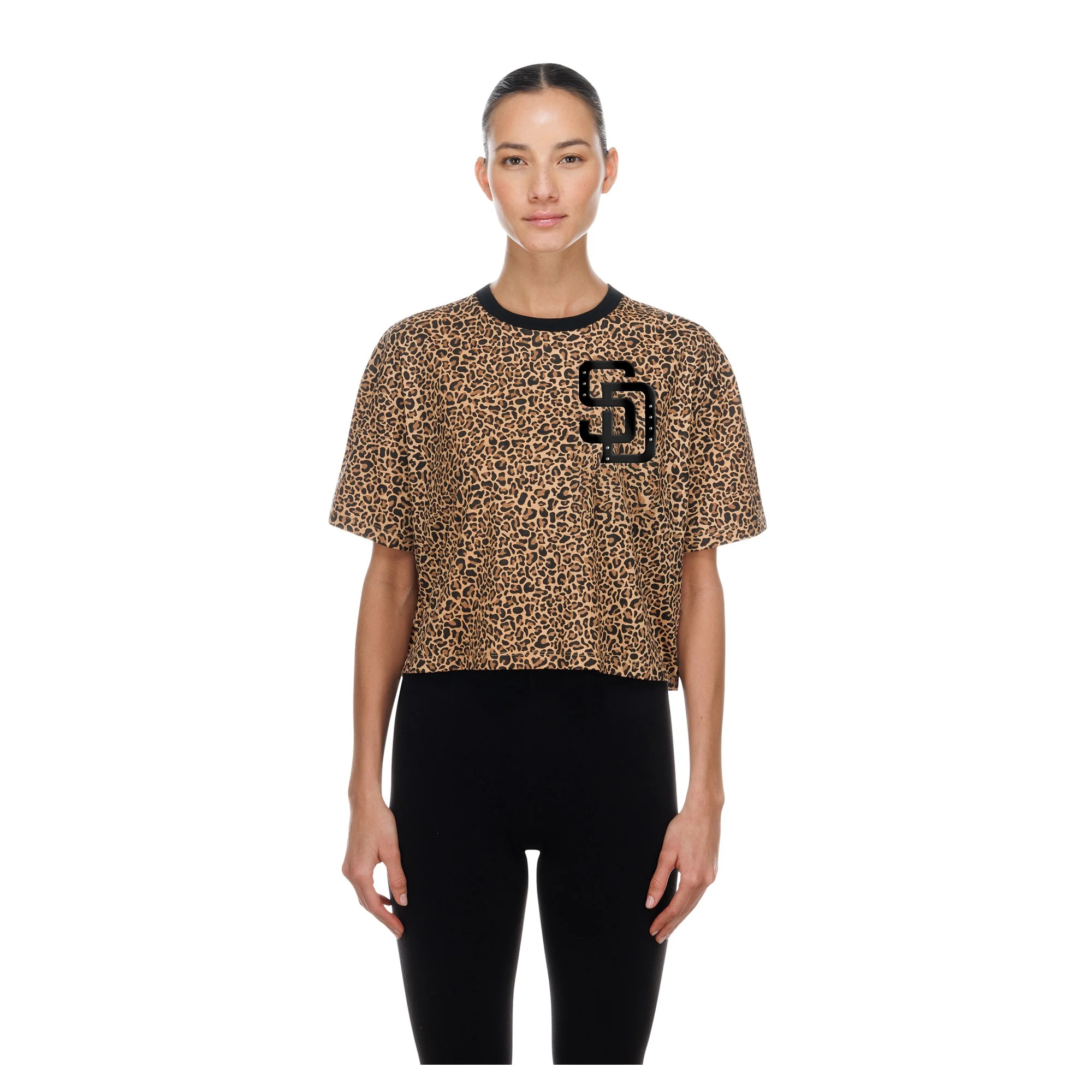 Women's New Era  Brown San Diego Padres Leopard Boxy Cropped T-Shirt - Walmart.com | Walmart (US)