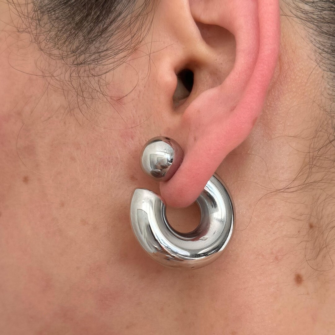 Silver Hoop Earrings Silver Stud Earrings Silver Earrings Ear Jacket Chunky Earrings Statement Ea... | Etsy (US)