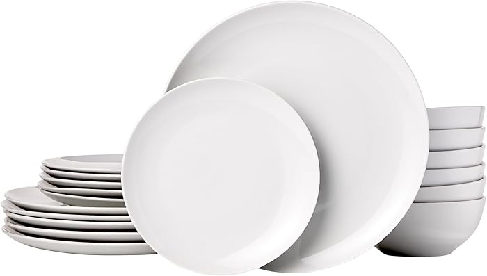 Amazon Basics 18-Piece Complete Kitchen Dinnerware Set, Microwave and Dishwasher Safe, Plates, Di... | Amazon (US)