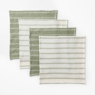 4pk Dish Cloth Set Green - Figmint™: Cotton Waffle Stripe Kitchen Towels for Washing Dishes, 12... | Target