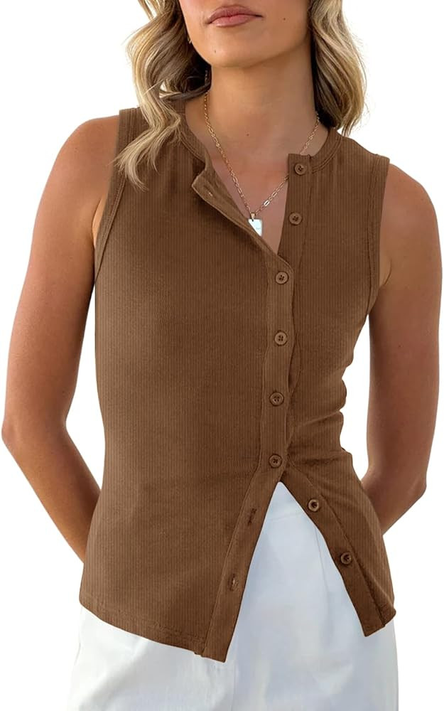 Cicy Bell Womens Button Down Tank Tops Summer Sleeveless Vest Tops Trendy Ribbed Fitted Going Out... | Amazon (CA)