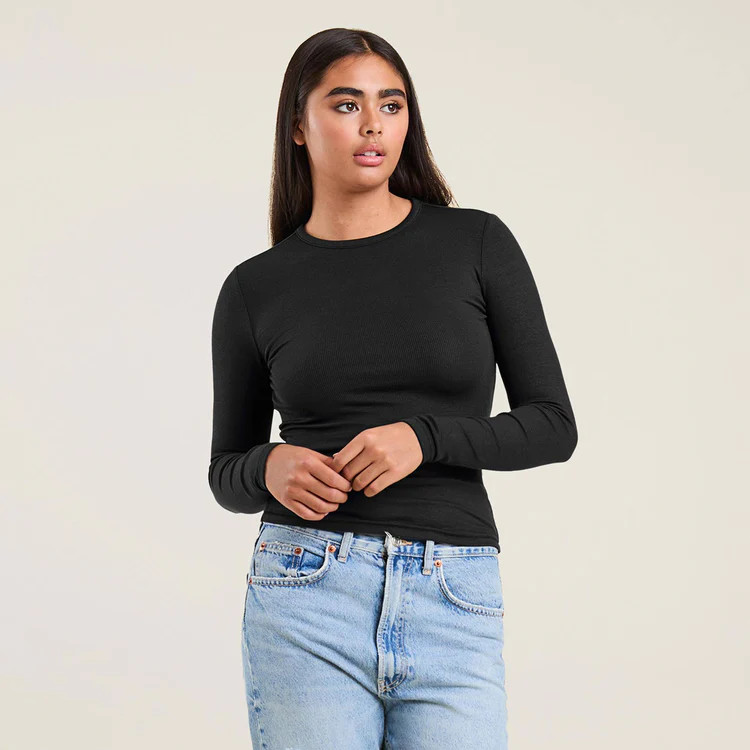 Slinky Rib Shirt | Bone | nuuds