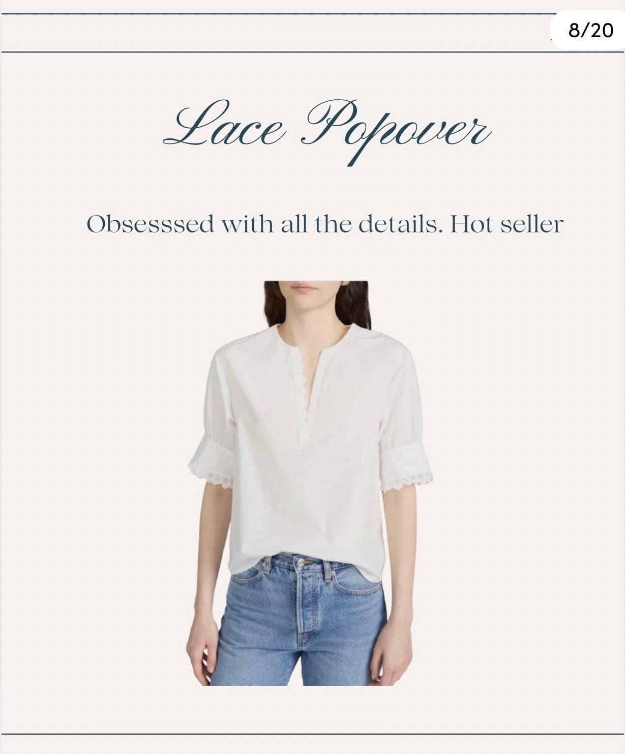 This is a top seller! The lace details, gentle puff sleeves and elongated neckline is why this is a favorite. s

#LTKMidsize #LTKOver40