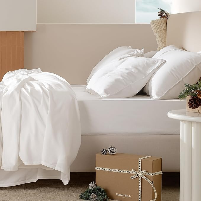 Double Stitch by Bedsure Cotton Tencel Sheet Set - Soft Queen Sheet Set Deep Pocket up to 16", Lu... | Amazon (US)