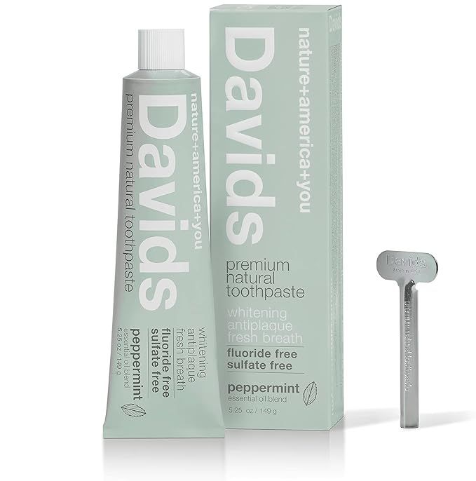 Davids Natural Whitening Toothpaste, Antiplaque, Fluoride Free, SLS Free, Peppermint, 5.25 OZ Met... | Amazon (US)