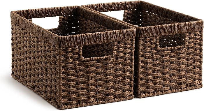 StorageWorks Round Paper Rope Storage Baskets, Rectangular Wicker Baskets with Built-in Handles, ... | Amazon (US)