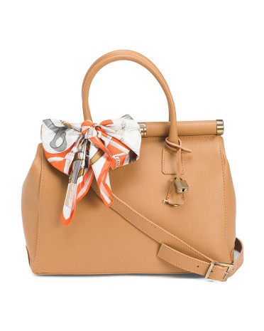 Leather Frame Top Crossbody With Scarf On Handle for Women | Leather/Metal | Marshalls