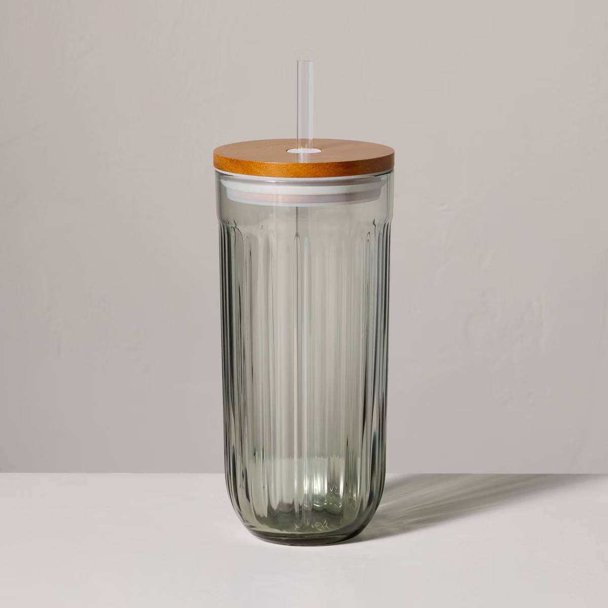 21oz Fluted Glass Tumbler with Wood Lid Green - Hearth & Hand™ with Magnolia | Target