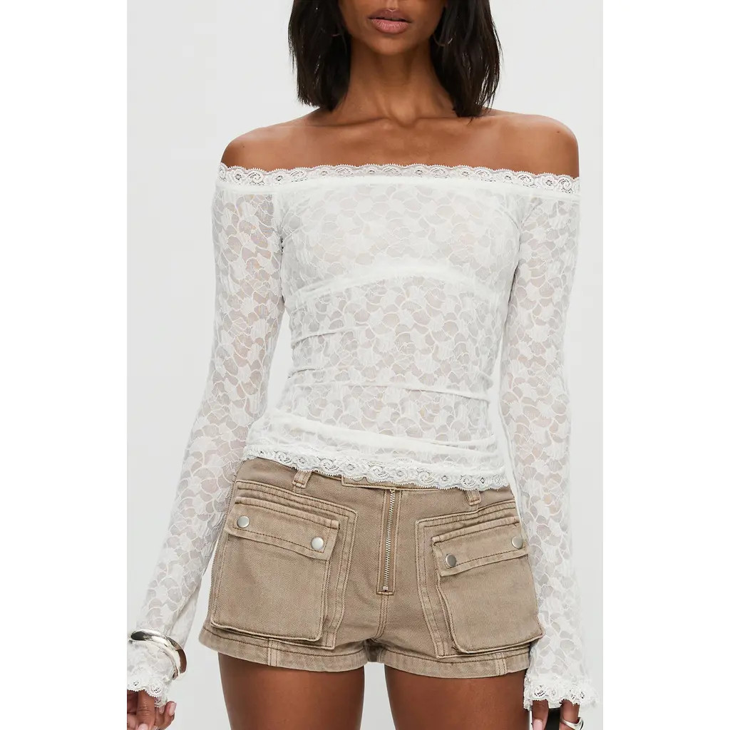 Princess Polly Mochapella Off the Shoulder Lace Shirt in White at Nordstrom, Size 4 | Nordstrom