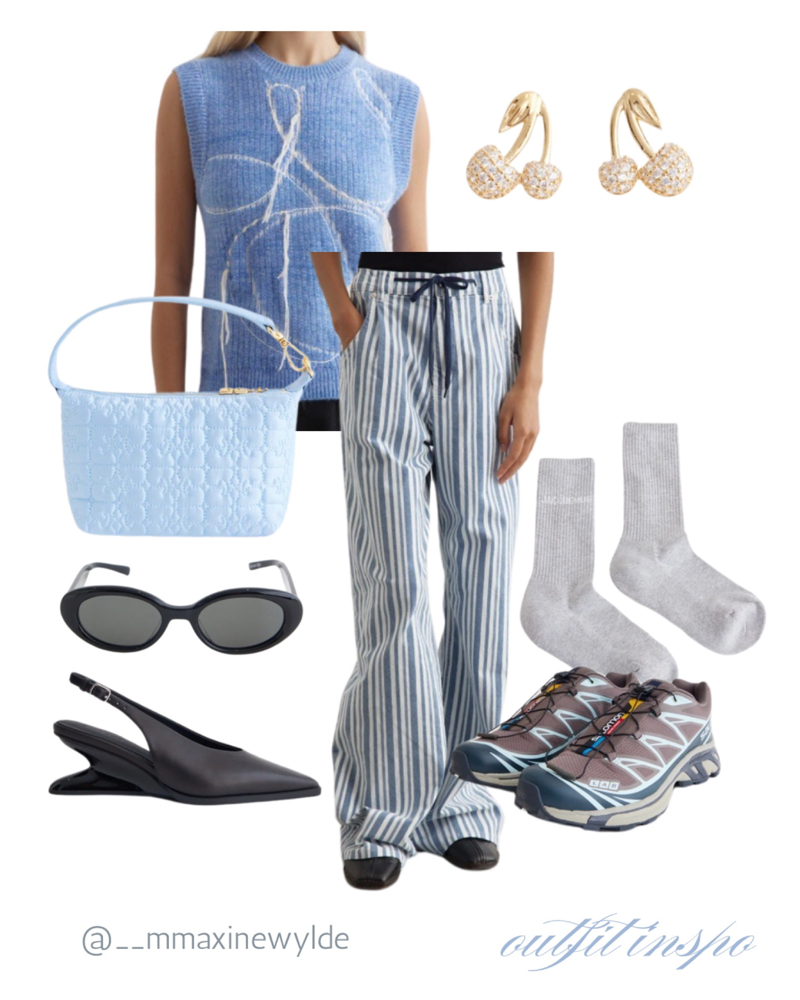Fun outfit inspo in this icey blue colour scheme! I am majorly obsessed with that ganni bag and those pin stripe trousers!! I love these blue tones with black accessories! 

#LTKaustralia #LTKstyletip