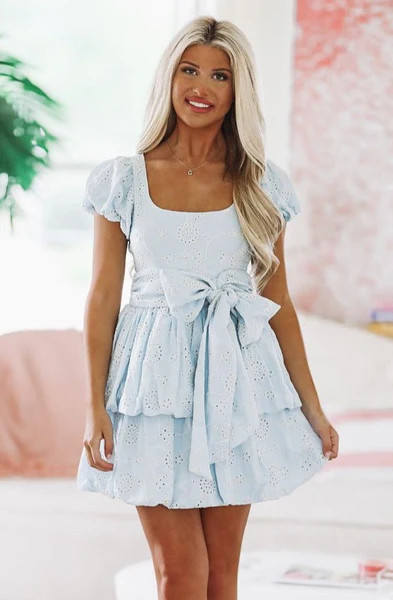 Eyelet In the Garden Mini Dress - Light Blue | Hazel and Olive
